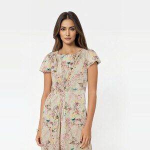 Yumi U.K. Dress Size XS A Line Cream Bird Print Pleated